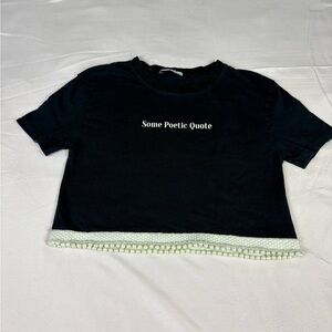 Black Cropped T-Shirt with Beaded Hem